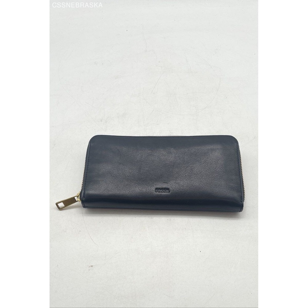 Fossil Black Leather Zip Around Wallet BillFold Women's - One Size
